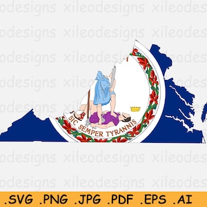 Carte du drapeau de Virginie SVG - VA USA États-Unis d’Amérique, Forme de frontière de l’État, U.S American Cut File Clipart Icon, eps ai png jpg pdf