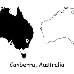 Canberra Australien Karte Hauptstadt Country Location Pin Schwarz Weiß Silhouette Umriss Geografie Region Area AUS Karten jpg svg png ai eps