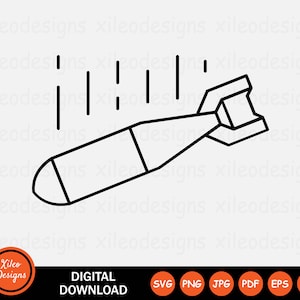 Bomb Falling Line Icon SVG Explosive War Military Drop Sign Symbol Graphic Vector Clipart Cricut Digital Download Vector png jpg eps pdf ai