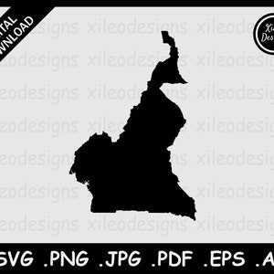 Kamerun Karte SVG, Kamerunische Land-Grenze, Black Silhouette Cutout Cricut Cut File Vektor Icon, png jpg jpeg pdf ai eps