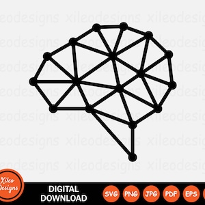 Gehirn Gehirn Netz Symbol SVG Künstliche Intelligenz KI Web IQ Zeichen Symbol Cricut Grafik Clipart Vektor png jpg eps ai pdf Digitaler Download Vektor