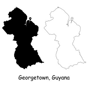 Georgetown Guyana Karte Hauptstadt Landort Pin Schwarz Weiß Silhouette Umriss Geografie Region Region Guyanese Karte jpg svg png ai eps