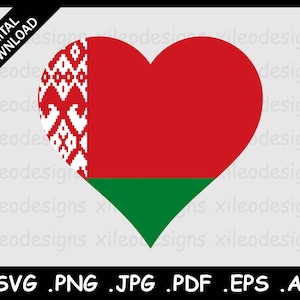 May include: A red heart with a white and green pattern, representing the flag of Belarus.
