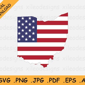 Ohio Map US Flag svg - OH USA on American Flag, America State Banner Shape Border Outline, Cricut Cut File Vector Icon, eps ai png jpg pdf