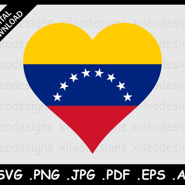 Venezuela Heart Flag SVG, Venezuelan Love Shape Flag, Digital Country National Symbol Clipart Vector Cricut Cut File png eps jpg jpeg pdf ai