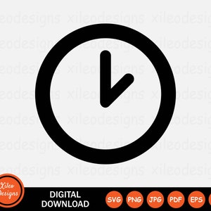 May include: Black and white icon of a clock with a single hand pointing down.