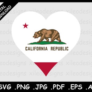 California Heart Flag SVG, CA USA Love Shape Flag, Icon Sign Symbol Clipart Emoji Vector Cricut Cut File Digital Download png jpg pdf eps ai