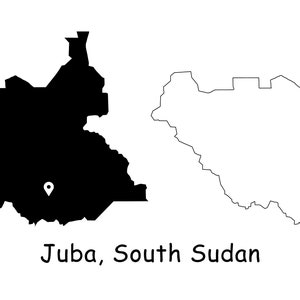 Juba Südsudan Karte Hauptstadt LandOrt Pin Schwarz Weiß Silhouette Umriss Geografie Region Region Platzkarten jpg svg png ai eps