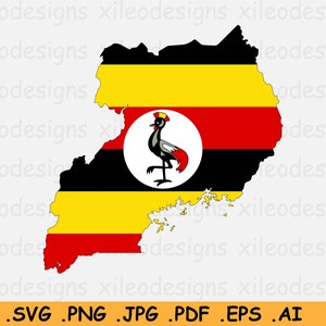 Uganda Flagge Karte SVG, Ugandische SVG Cricut Cut File, Country Nation Silhouette Umriss Atlas, Scrapbook Clipart Vektor Icon- eps ai png jpg pdf
