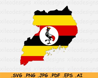 Oeganda Vlag Kaart SVG, Oegandese SVG Cricut Cut File, Land Natie Silhouet schets Atlas, Scrapbook Clipart Vector Icon- eps ai png jpg pdf