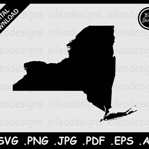 New York State Map SVG, NY USA Border Border, New Yorker United States Black Silhouette Cricut Cut File Vektor, png jpg jpeg pdf eps ai