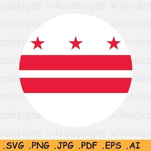 Bandeira redonda de Washington DC SVG - D.C EUA Circular Circle State Banner Button Icon, Download digital Vector Cricut Cut File, eps ai png jpg pdf