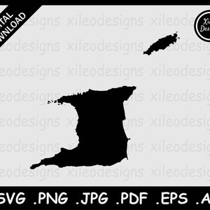 Trinidad y Tobago Mapa SVG, Trinbagonian National Country Boundary Border, Black Silhouette Cricut Cut File Vector, png jpg jpeg pdf eps ai