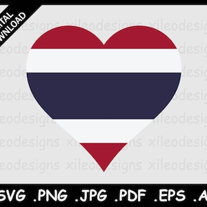Thailand Heart Flag SVG, Thai Love Shape Country National Flag, Digital Icon Symbol Clipart Vector Cricut Cut File, png eps jpg jpeg pdf ai