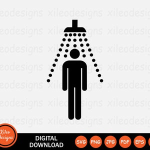 Shower SVG - Man Showering Taking Bath Bathroom Stall Stick Figure Sign Symbol Icon Vector Cricut Instant Digital Clipart png jpg eps pdf ai