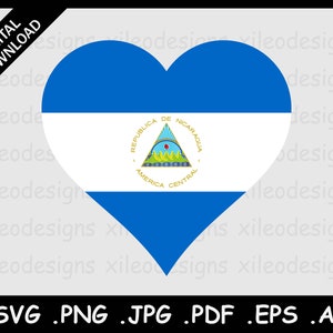 Nicaragua Heart Flag SVG, Nicaraguan Love Shape Country National Flag, Sign Symbol Clipart Vector Digital Download, svg eps jpg jpeg pdf ai