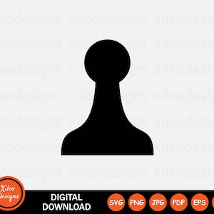 May include: Black silhouette of a game piece, resembling a pawn or a checker piece. The piece has a rounded top and a wider base.