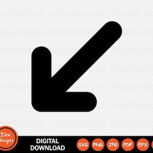 Punt pijl linksonder pictogram SVG aanwijzer locatie pad png jpg eps ai pdf digitale download vector grafische clipart vector teken symbool Cricut