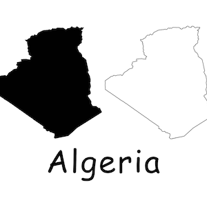Mapa de Argelia, Mapa de Argelia, Mapa de Argelia en negro sólido, Mapa de contorno de Argelia, Frontera nacional del país, Descarga digital instantánea svg png eps ai