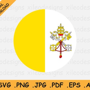 Vatican City Round Flag SVG - Holy See Circular Banner, Country National Circle Button, Instant Digital Download Vector, eps ai png jpg pdf