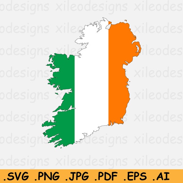 Ireland Flag Map SVG, Irish SVG Cricut Cut File, Country Nation Silhouette Outline Atlas, Scrapbook Clipart Vector Icon - eps ai png jpg pdf