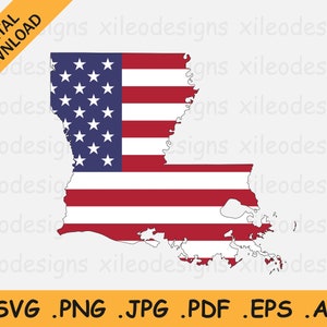 Louisiana Map US Flag svg - LA USA on American Flag, America State Banner Shape Border Outline, Cricut Cut File Vector, eps ai png jpg pdf