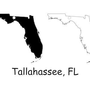 Tallahassee Florida FL State Capital City Locatie op een kaart Zwart-wit Icon Clip Art USA Digital File Vector jpg svg png pdf eps ai