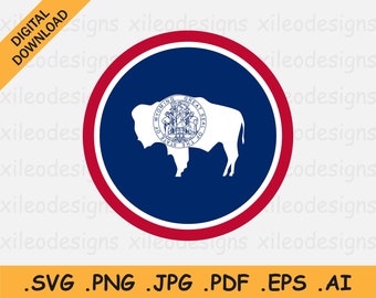 Wyoming Round Flag SVG, WY USA Circular Circle American us State Banner Button Icon Clipart, Digital Download Vector, svg eps ai png jpg pdf
