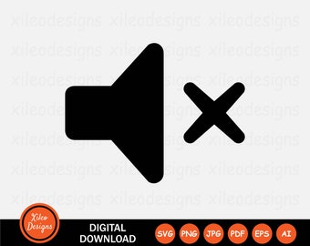 Icono de silencio SVG - Audio desactivado Silencio silencioso Música tranquila Control de volumen Símbolo Signo Clipart Cricut Vector Descarga digital png jpg pdf eps ai