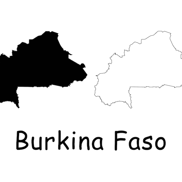 Landkarte Von Burkina Faso, Burkina Faso Karte, Schwarz Weiß Solid Outline Land Burkina Faso Karte, Instant Digital Download svg png eps ai