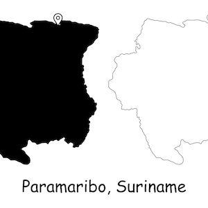 Paramaribo Suriname Karte Hauptstadt Landort Pin Schwarz Weiß Silhouette Umriss Geografie Region Bereich Platzkarten jpg svg png ai eps