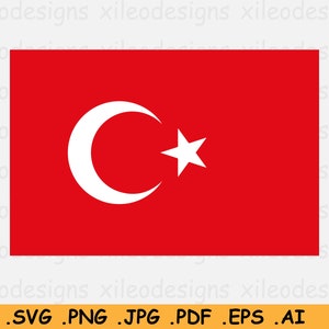 Bandera nacional de Turquía SVG, Bandera del país de la nación turca, Cricut Cut File, Descarga digital, Clipart Vector Graphic Icon eps ai png jpg pdf imagen 1