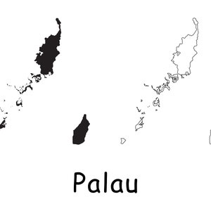 Carte des Palaos, carte des Palaos, contour solide détaillé en noir et blanc carte du pays frontière des Palaos, téléchargement numérique instantané svg png eps ai