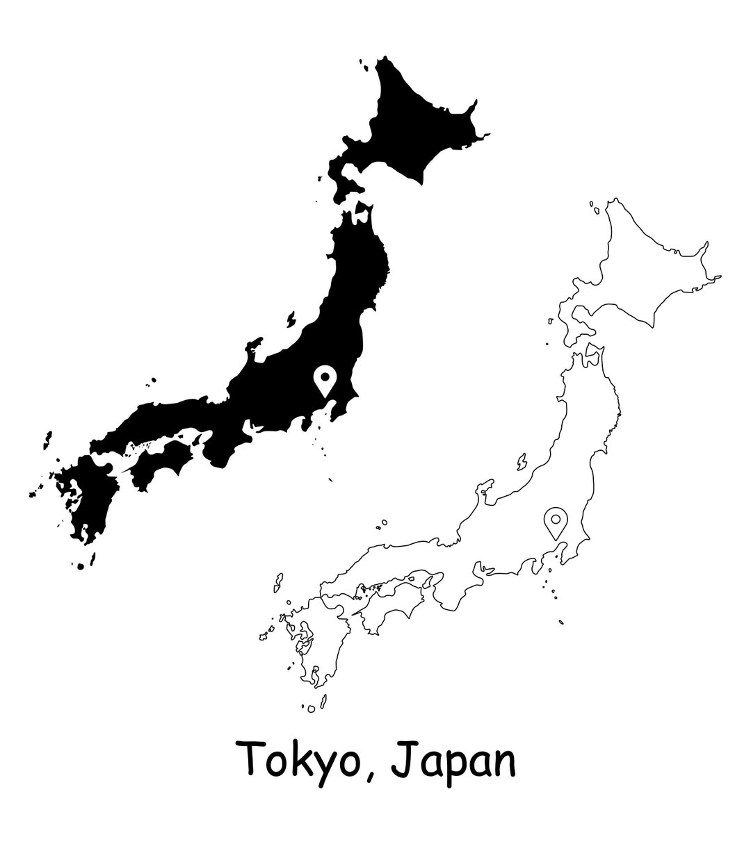 Tokyo Japan Map Capital City Country Location Pin Black White