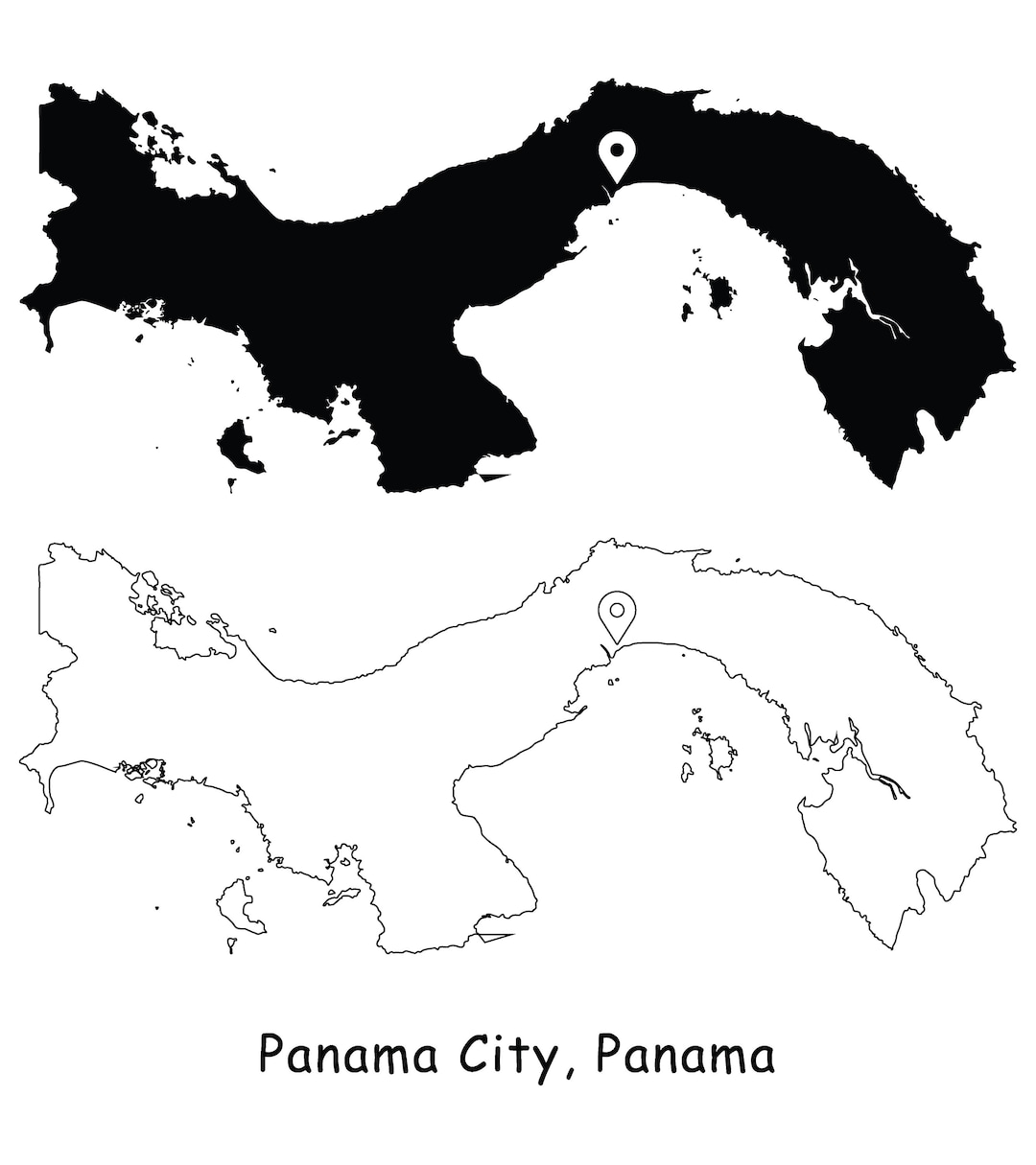 Panama City Panama Map Capital City Country Location Pin Black White ...