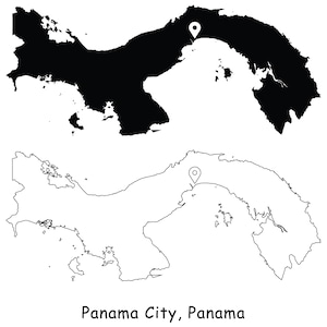 Panama Stadt Karte Panama Karte Hauptstadt LandOrt Pin Schwarz Weiß Silhouette Umriss Geografie Region Landkarten jpg svg png ai eps