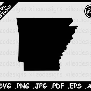 Arkansas Map SVG, AR USA State Boundary Border, Arkansan United States Black Silhouette Cricut Cut File Vector Icon, png jpg jpeg pdf eps ai