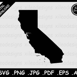 California Map SVG, CA USA State Border Border, Californian United States Black Silhouette Cricut Cut File Vektor, png jpg jpeg pdf eps ai