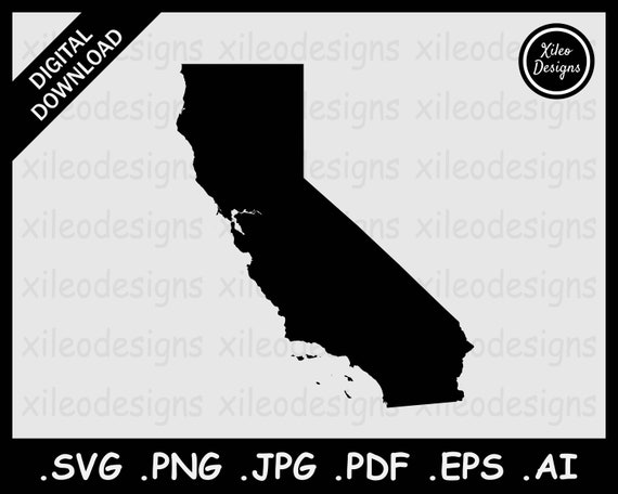California Map SVG, CA USA State Boundary Border, Californian United States  Black Silhouette Cricut Cut File Vector, Png Jpg Jpeg Pdf Eps Ai 
