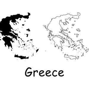 Landkarte von Griechenland, griechische Karte, schwarz und weiß detaillierte solide Umriss Landkarte von Griechenland, sofortiger digitaler Download svg png eps ai