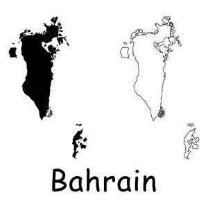Karte von Bahrain, Bahrain Landkarte, detaillierte solide schwarz-weiße Umrisskarte von Bahrain Grenze, sofortiger digitaler Download svg png eps ai