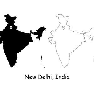 New Delhi Indien Karte Hauptstadt Country Location Pin Schwarz Weiß Silhouette Umriss Geografie Region Region Indianer Landkarten jpg svg png ai eps