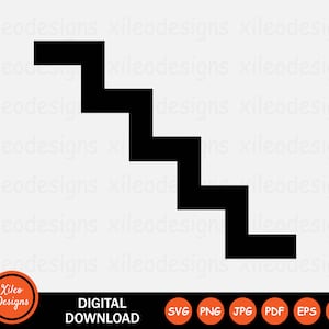 May include: Black silhouette of a staircase with five steps. The steps are angled and form a diagonal line.