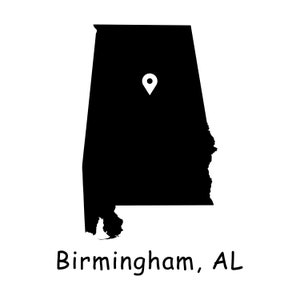 Kaart staat Birmingham Alabama, kaart Birmingham City AL Alabama VS, kaart Birmingham AL locatie pin drop, instant digitale download svg png eps