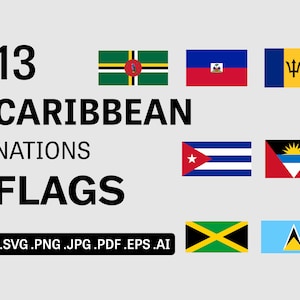 Caribbean Countries Flag SVG Bundle Set, Country Nation National Flags Banner Cricut Cut File Icon Clipart Graphic Vector eps png jpg ai pdf