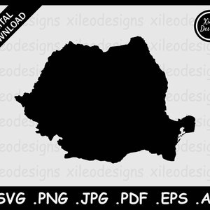 Rumania Mapa SVG, Mapa fronterizo del país nacional rumano, Black Silhouette Cricut Cut File Vector Icon Cutout, png jpg jpeg pdf eps ai
