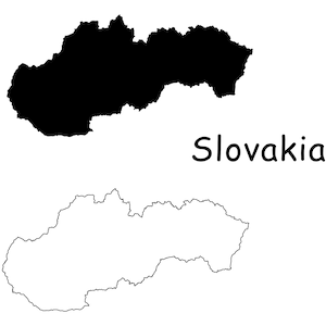 Karte der Slowakei, Slowakische Landkarte, schwarz - weiß detaillierte durchgezogene Grenze Landkarte der Slowakei Sofortiger digitaler Download svg png eps ai