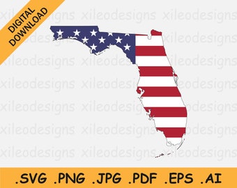 Florida Map US Flag svg, FL USA on American Flag, America State Banner Shape Border Outline, Cricut Cut File Vector Icon, eps ai png jpg pdf