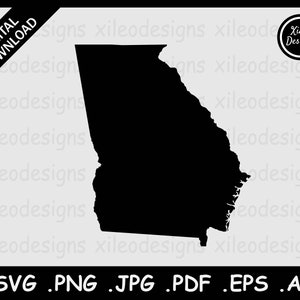 Georgia Map SVG, GA USA State Boundary Border, Georgian United States Black Silhouette Cricut Cut File Vector Icon, png jpg jpeg pdf eps ai