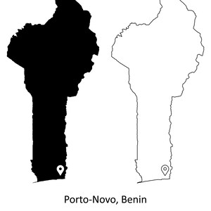 Porto-Novo Benin Karte Hauptstadt Landort Pin Schwarz Weiß Silhouette UmrissGeografie Region Porto Novo Maps jpg svg png ai eps